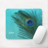 メタリックアクアブルーピーコックフェザー マウスパッド (マウス)