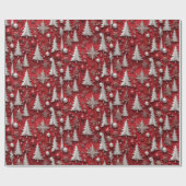 メタリックアクセント付き単色の赤いクリスマス ラッピングペーパー (フラット)