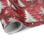 メタリックアクセント付き単色の赤いクリスマス ラッピングペーパー (ロールコーナー)