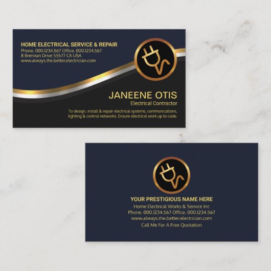 メタリックウェーブブルーグレー層電気技師 名刺 (正面/裏面)