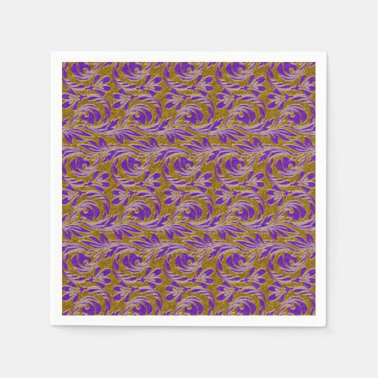 メタリックウェーブ – パープル – 金ゴールド-2紙パーティーナプキン スタンダードカクテルナプキン (正面)