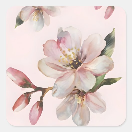 メタリックウォーターのカラー桜 スクエアシール (正面)