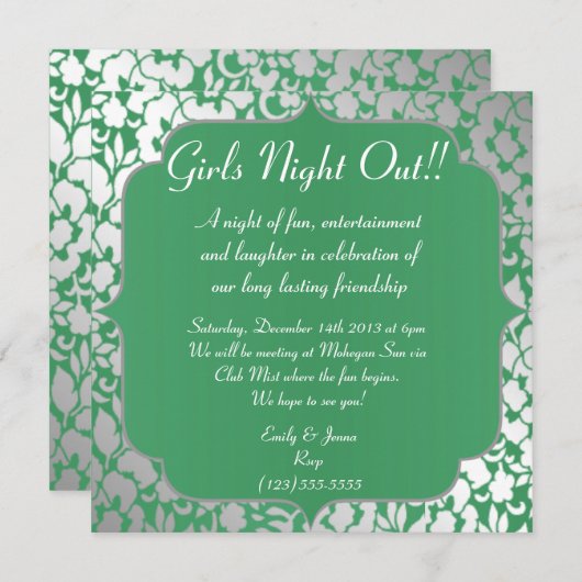 メタリックエメラルドグリーンガールズナイトアウト招待状 招待状 (正面/裏面)