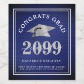 メタリックエレガントネイビーブルーシルバー卒業クラス ワインラベル (シングルラベル)