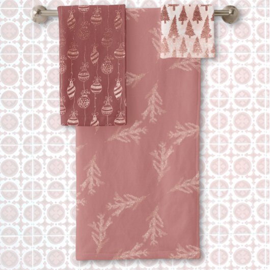 メタリックエレガントバラ金ゴールドグリッターピンククリスマス バスタオルセット