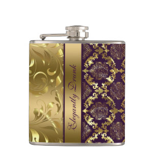 メタリックエレガントパープル&金ゴールドダマスクとレース2 フラスク
