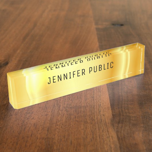 メタリックエレガントフェイクルルックのパーソナライズ デスクネームプレート (側面)