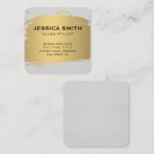 メタリックエレガントフェイク金ゴールドホワイトレザープリント スクエア名刺 (正面/裏面)