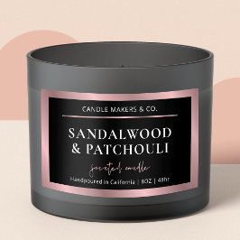 メタリックエレガントブラック&バラ金ゴールドスクリプトキャンドル 長方形シール