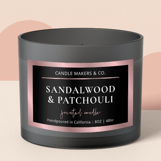 メタリックエレガントブラック&バラ金ゴールドスクリプトキャンドル 長方形シール