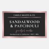 メタリックエレガントブラック&バラ金ゴールドスクリプトキャンドル 長方形シール (正面)