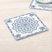 メタリックエレガントブルーマンダラ スクエアペーパーコースター (アングル)