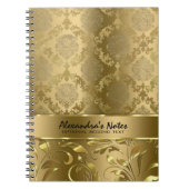 メタリックエレガントモノクロ金ゴールドダマスク&レース ノートブック (正面)
