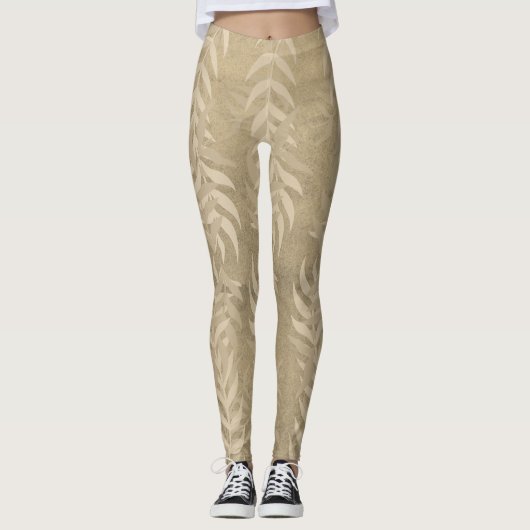メタリックエレガントライトブラウンの葉のパターン – 自然 レギンス (正面)