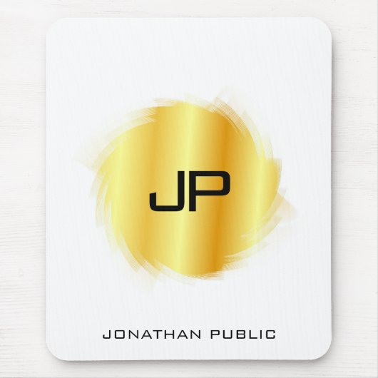 メタリックエレガントルックフェイク金ゴールドモダンモノグラム マウスパッド (正面)