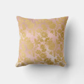 メタリックエレガント赤面ピンクと金ゴールドフローラ クッション (裏面)