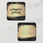 メタリックエレガント金ゴールドと緑豊かなブラックスタイリスト スクエア名刺 (正面/裏面)