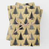 メタリックエレガント金ゴールドブラッククリスマスツリーパターン ラッピングペーパーシート (インサイチュ)