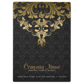 メタリックエレガント金ゴールドレースブラックダマスク クリップボード (裏面)