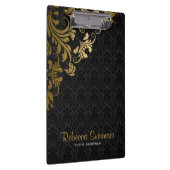 メタリックエレガント金ゴールドレースブラックダマスク クリップボード (右)