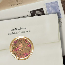 メタリックエンボスルックダマスク(ピンクと金ゴールド) ラウンドシール