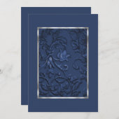 メタリックエンボスルックダマスクinネイビーブルー 招待状 (正面/裏面)