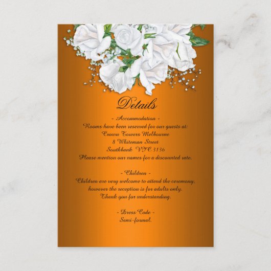 メタリックオレンジとホワイトロー結婚ズの詳細 エンクロージャーカード (正面)