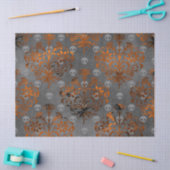 メタリックオレンジのダマスクとスカルのデコページ 薄葉紙 (クラフト)