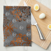 メタリックオレンジダマスクとスカル キッチンタオル (四つ折り)
