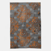 メタリックオレンジダマスクとスカル キッチンタオル (縦)