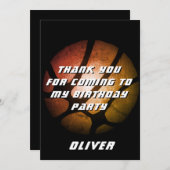 メタリックオレンジ色バスケットボールボール誕生日 サンキューカード (正面/裏面)