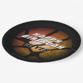 メタリックオレンジ色バスケットボールボール誕生日 ペーパープレート (アングル)