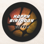メタリックオレンジ色バスケットボールボール誕生日 ラウンドペーパーコースター (正面)