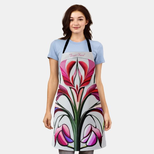 メタリックオーキッド:ピンクと黄色の贅沢 エプロン (着用した状態)