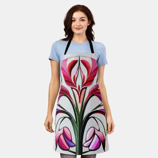 メタリックオーキッド:ピンクと黄色の贅沢 エプロン (着用した状態)