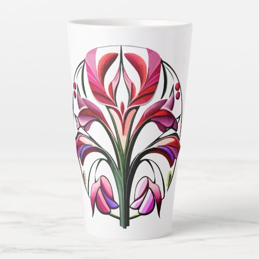 メタリックオーキッド：ピンクと黄色の贅沢 カフェラテマグ (正面)