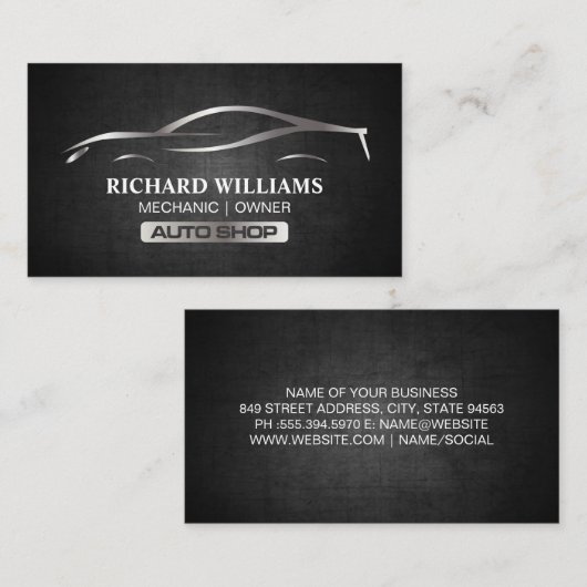 メタリックオートスポーツカー |整備士エンジニア 名刺 (正面/裏面)