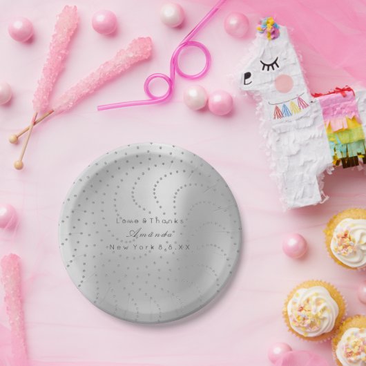 メタリックカスタムスワロフスキークリスタルグレー銀色ドット ペーパープレート (パーティー)