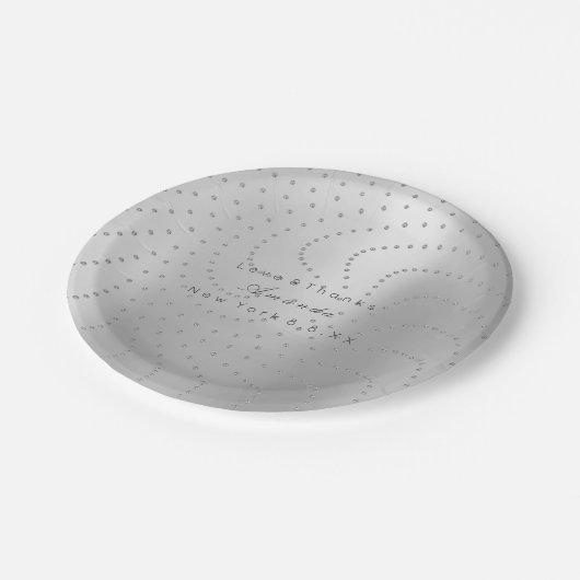 メタリックカスタムスワロフスキークリスタルグレー銀色ドット ペーパープレート (アングル)