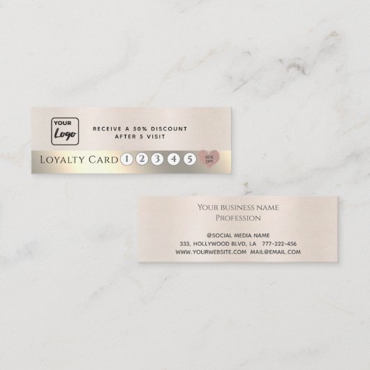 メタリックカスタムパールピンクハート ロイヤリティカード (正面/裏面)