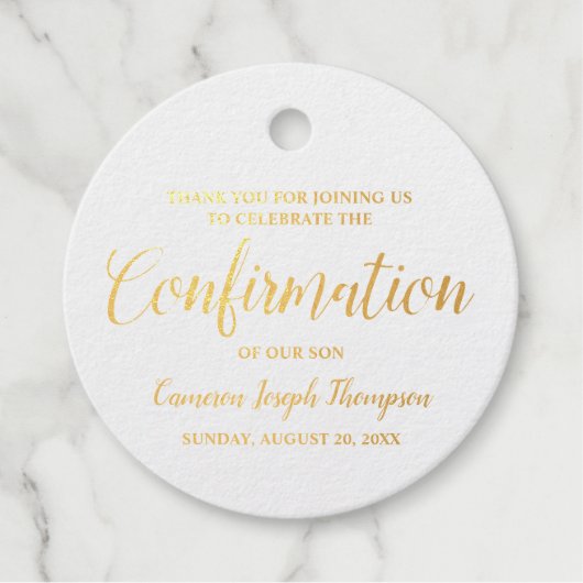 メタリックカスタム金ゴールド少年の確認ありがとう フェイバータグ (正面)