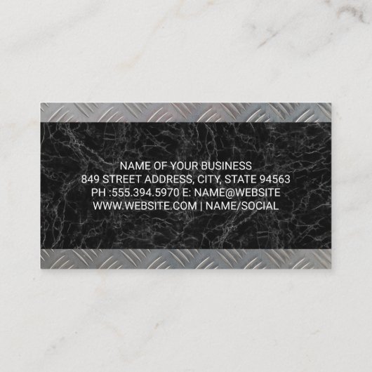 メタリックカーロゴの自動購入 |黒い大理石メタル 名刺 (裏面)