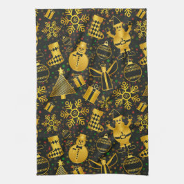 メタリッククリスマスコラージュ キッチンタオル