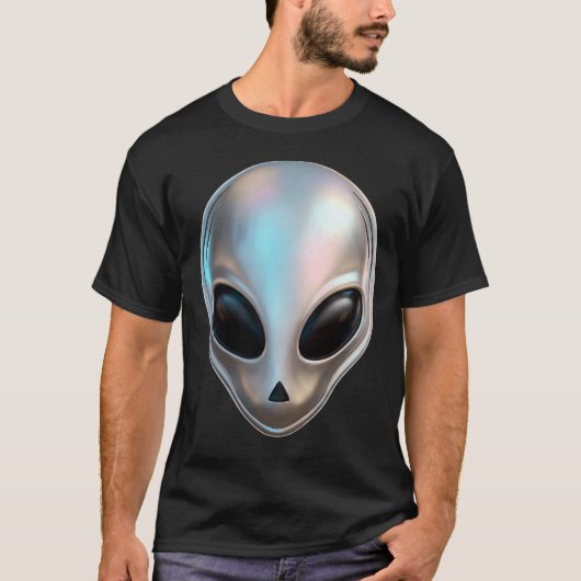 メタリッククロームエイリアンヘッドレトロY2Kサイバーパンク Tシャツ (正面)