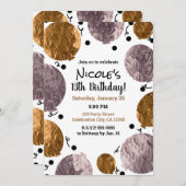 メタリックグラムピンクローズ金ゴールドバルーン誕生日 招待状 (正面/裏面)