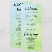 メタリックグリーンとブルーとフローラ結婚式 プログラム (正面/裏面)