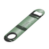 メタリックグリーンのテクスチャー黒の工業用ストライプ スピード栓抜き (正面アングル)