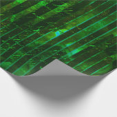 メタリックグリーンストライプのスクリプト ラッピングペーパー (角)