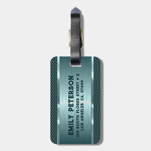 メタリックグリーンテクスチャイメージのストライプ ラゲッジタグ (裏面縦)