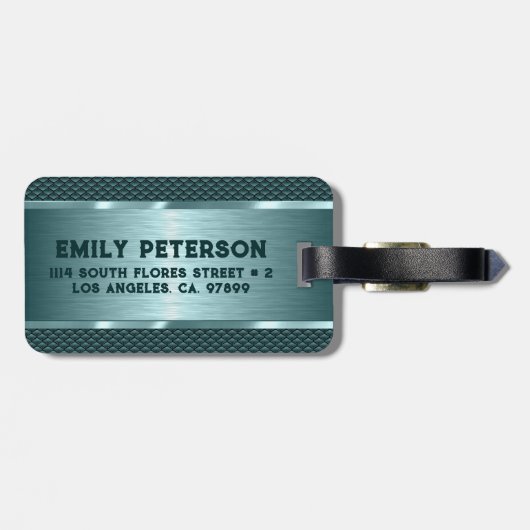 メタリックグリーンテクスチャイメージのストライプ ラゲッジタグ (裏面横)